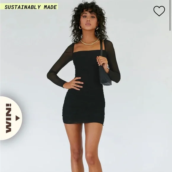 Princess Polly CHARVI LONG SLEEVE MINI DRESS BLACK